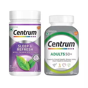 Набор: жевательные конфеты для сна и свежести и добавка для взрослых 50+ (30 шт + 50 таб), Sleep & Refresh Gummies & Adults 50+ Set, произв. Centrum