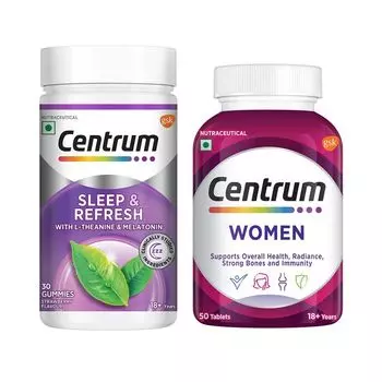 Набор: жевательные конфеты для сна и свежести и добавка для женщин (30 шт + 50 таб), Sleep & Refresh Gummies & Women Set, произв. Centrum