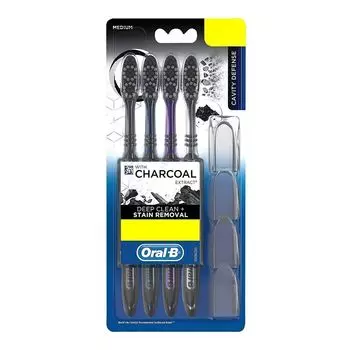 Набор зубных щеток средней жесткости с экстрактом Древесного угля (4 шт), Toothbrush Medium with Charcoal Extract Set, произв. Oral-B