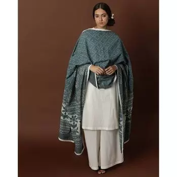 Накидка из хлопка Багру с кружевной каймой, Bagru Handblock Cotton Dupatta with Lace Border, произв. AJIO
