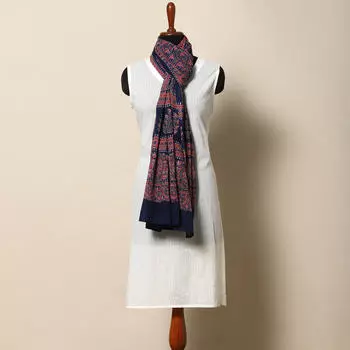 Накидка красно-синяя, Handblock Red Print Ajrak Barmer Cotton Mull Dupatta, произв. MYINDIA