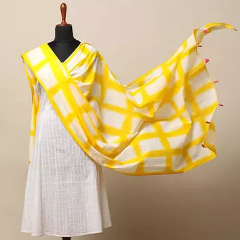 Накидка желтая в клетку, Tie & Dye Jodhpur Cotton Mull Dupatta Yellow, произв. MYINDIA