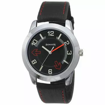 Наручные часы с черным ремешком, Black Strap Watch, произв. Sonata