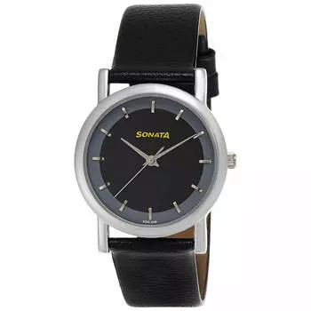 Наручные часы с черным ремешком, Double Round Dial Watch, произв. Sonata
