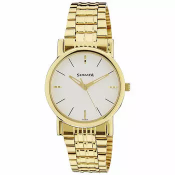 Наручные часы золотого цвета, Gold Watch White Dial, произв. Sonata