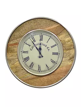 Настенные металлические часы с деревянной отделкой, Никель, 30 см, Wooden Wall Clock Nickel 12, произв. John Molly Decor&Gifts