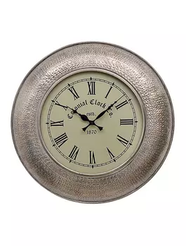 Настенные металлические часы с гравировкой, Никель, 30 см, Iron Wall Clock Nickel 12”, произв. John Molly Decor&Gifts