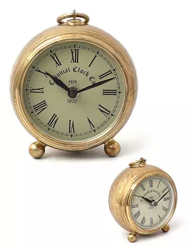 Настольные металлические часы с гравировкой большие, Латунь, Iron Round Table Clock Brass Big, произв. John Molly Decor&Gifts