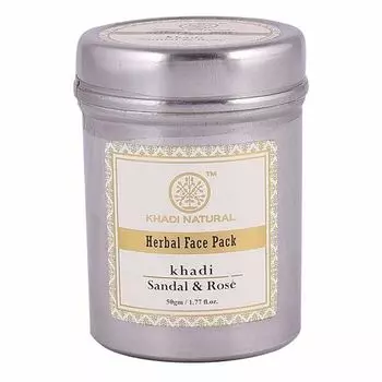 Натуральная маска для лица с Сандалом и Розой: для сияния кожи (50 г), Sandal & Rose Herbal Face Pack, произв. Khadi Natural
