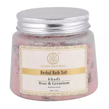 Натуральная соль для ванны с Розой и Геранью (200 г), Herbal Bath Salt Rose & Geranium, произв. Khadi Natural