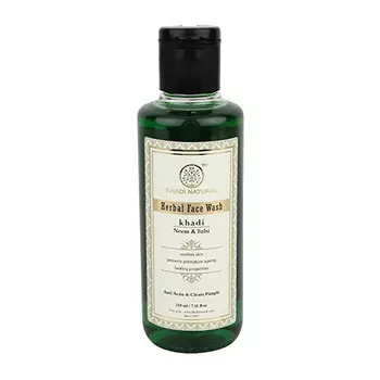 Натуральное средство для умывания с Нимом и Туласи: против прыщей (210 мл), Neem & Tulsi Herbal Face Wash, произв. Khadi Natural