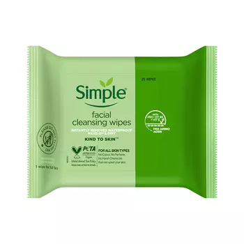 Очищающие салфетки для лица (25 шт), Facial Cleansing Wipes, произв. Simple