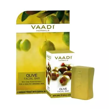 Оливковое мыло для лица с экстрактами Яблока и Папайи (25 г), Olive Facial Bar with Apple & Papaya Extract, произв. Vaadi Herbals