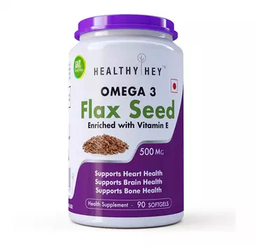 Омега-3: льняное масло + витамин Е (90 кап, 500 мг), Omega-3 – Flaxseed Oil with Vitamin E, произв. HealthyHey