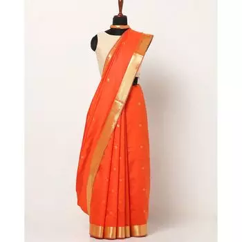 Оранжевое сари с золотистой окантовкой, Paithani Art Silk Saree with Zari Border, произв. AJIO