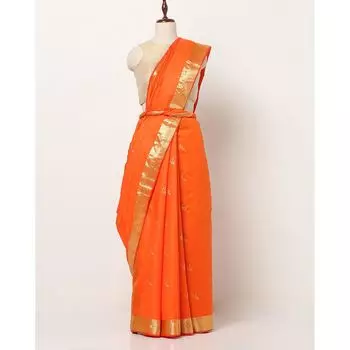 Оранжевое сари с золотистой вышивкой, Embroidered Art Silk Saree with Zari, произв. AJIO