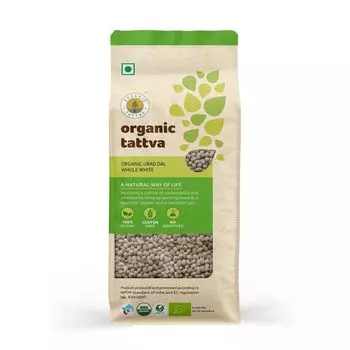 Органический белый Урад Дал цельный (500 г), Organic Urad Dal Whole White, произв. Organic Tattva