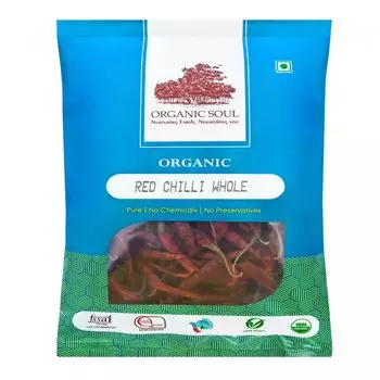 Органический Красный Перец Чили цельный (100 г), Organic Red Chilli Whole, произв. Organic Soul