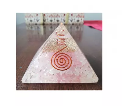 Оргонитовая Пирамида с Настоящим Розовым Кварцем для Рэйки, Real Rose Quartz Orgonite Pyramid For Reiki, произв. Kalyan Puja
