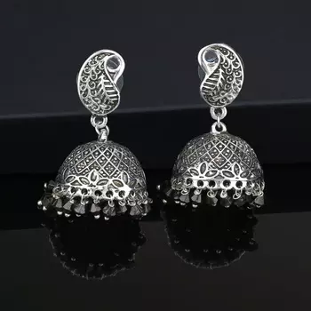 Oxidised Black Beads Jhumki