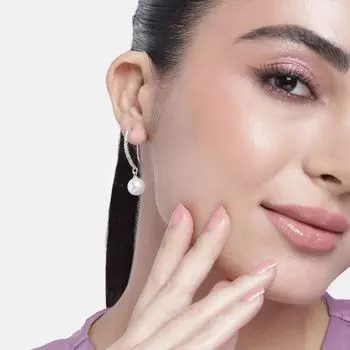 Pearl Drop Hoop Earrings