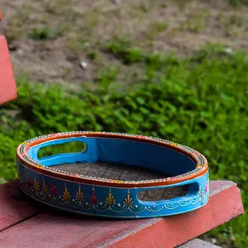 Поднос из дерева, Wooden Tray Circle, Handmade, произв. MYINDIA