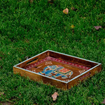 Поднос из дерева, Wooden Tray Elephant, Handmade, произв. MYINDIA