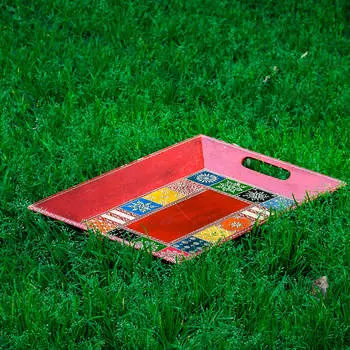 Поднос из дерева, Wooden Tray Geometric, Handmade, произв. MYINDIA