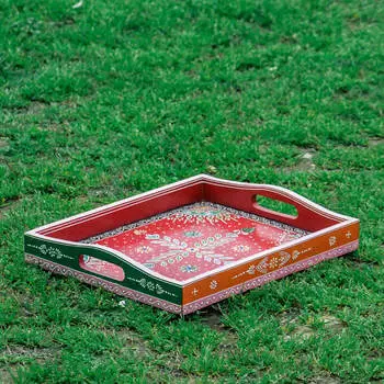 Поднос из дерева, Wooden Tray, Handmade, произв. MYINDIA