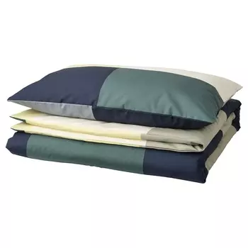 Пододеяльник и наволочка, BRUNKRISSLA Duvet Cover and Pillowcase Green/Multicolour, произв. IKEA