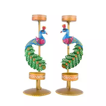 Подсвечник Павлин (2 шт), Metal Peacock Candle Holder Set of 2 (21.5 CM Height), произв. CraftVatika