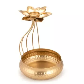 Подсвечник в виде Лотоса с Чашей Урли, Lotus Tealight with Base of Urli Bowl, произв. CraftVatika