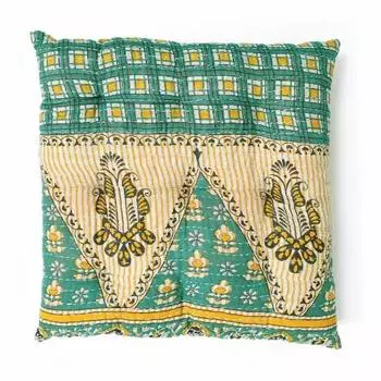 Подушка для стула с ручной вышивкой, Hand Embroidered Chair Pad Floral Turquoise, произв. MYINDIA