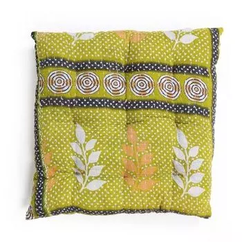 Подушка для стула с ручной вышивкой, Hand Embroidered Chair Pad Yellow, произв. MYINDIA