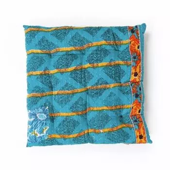 Подушка для стула с ручной вышивкой, Hand Embroidered Chair Pad Blue, произв. MYINDIA
