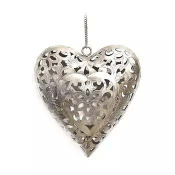 Подвеска на цепочке «Металлическое резное сердце», Никель, Iron Nickel Cutwork Hanging Heart, произв. John Molly Decor&Gifts
