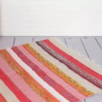 Полосатый ковёр из переработанного хлопка, Recycled Cotton Rug Pink Stripes, Handmade, произв. MYINDIA