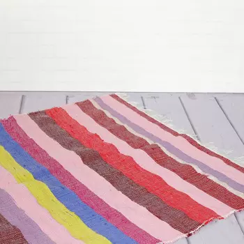 Полосатый ковёр из переработанного хлопка, Recycled Cotton Rug Thick Pink Stripes, Handmade, произв. MYINDIA