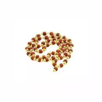 Позолоченные Чётки из Рудракши (5 мукхи), Gold Plated Rudraksha Mala (54 beads), произв. Kalyan Puja