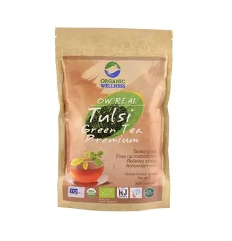 Премиальный зелёный чай с Тулси (100 г), Real Green Tea Premium, произв. Organic Wellness