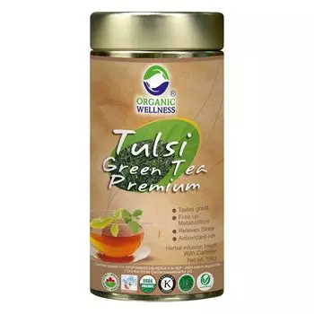 Премиальный зелёный чай с Тулси (100 г), Tulsi Green Tea Premium, произв. Organic Wellness