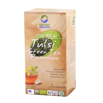 Премиальный зелёный чай с Тулси (25 пак, 1.55 г), Real Green Tea Premium, произв. Organic Wellness