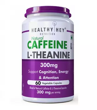 Природный кофеин (100 мг) + L-теанин (200 мг) (60 кап), Natural Caffeine L-Theanine Support, произв. HealthyHey