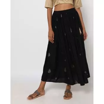 Расклешенная юбка с принтом и кисточками, Printed Flared Skirt with Tassels, произв. AJIO