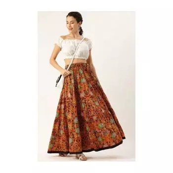 Разноцветная хлопковая юбка, Multi-Coloured Phulkari Printed Cotton Skirt, произв. AJIO