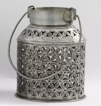 Резной металлический подсвечник-бидон средний, Цинк, Medium Iron Cut Work Dolchi, произв. John Molly Decor&Gifts