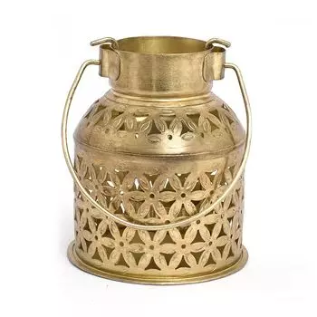 Резной подсвечник-бидон маленький, Латунь, Small Iron Cut Work Dolchi, произв. John Molly Decor&Gifts