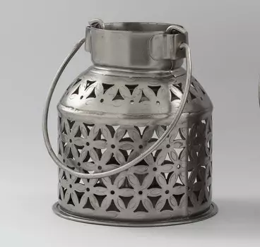 Резной подсвечник-бидон маленький, Никель, Iron Cut Work Dolchi-Small, произв. John Molly Decor&Gifts