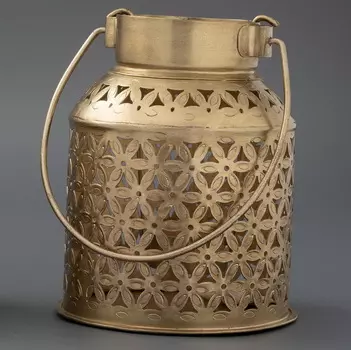 Резной подсвечник-бидон средний, Латунь, Medium Iron Cut Work Dolchi, произв. John Molly Decor&Gifts