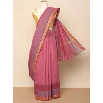 Розовое хлопковое сари с каймой, South Cotton Saree with Chettinad Border, произв. AJIO